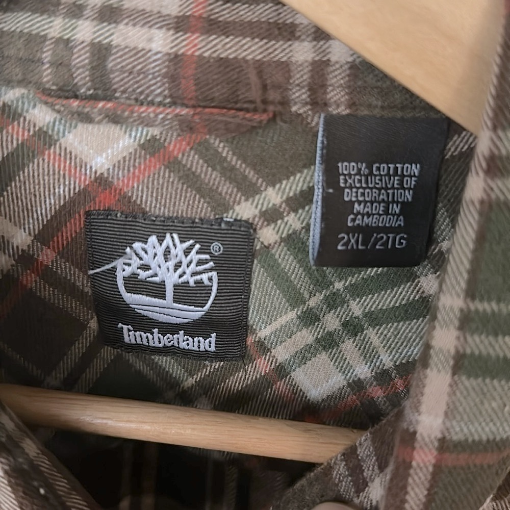 Timberland 100% Cotton Flannel Green Plaid Shirt XXL - Picture 2 of 3